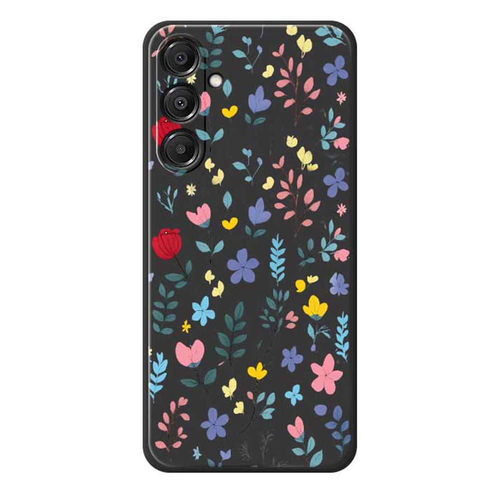

For Samsung Galaxy A16 5G/4G Case Colorful Flower Branches Pattern Printing Straight Edge TPU Phone Back Cover Black