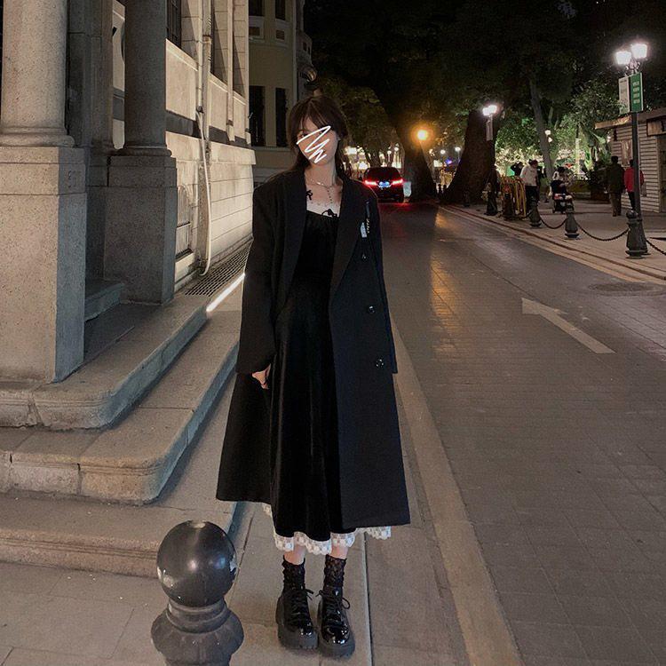 Women's Mid-Length Woolen Coat: Spring/Summer, Korean Style, Loose Fit, Versatile, Petite, Cotton-Enhanced