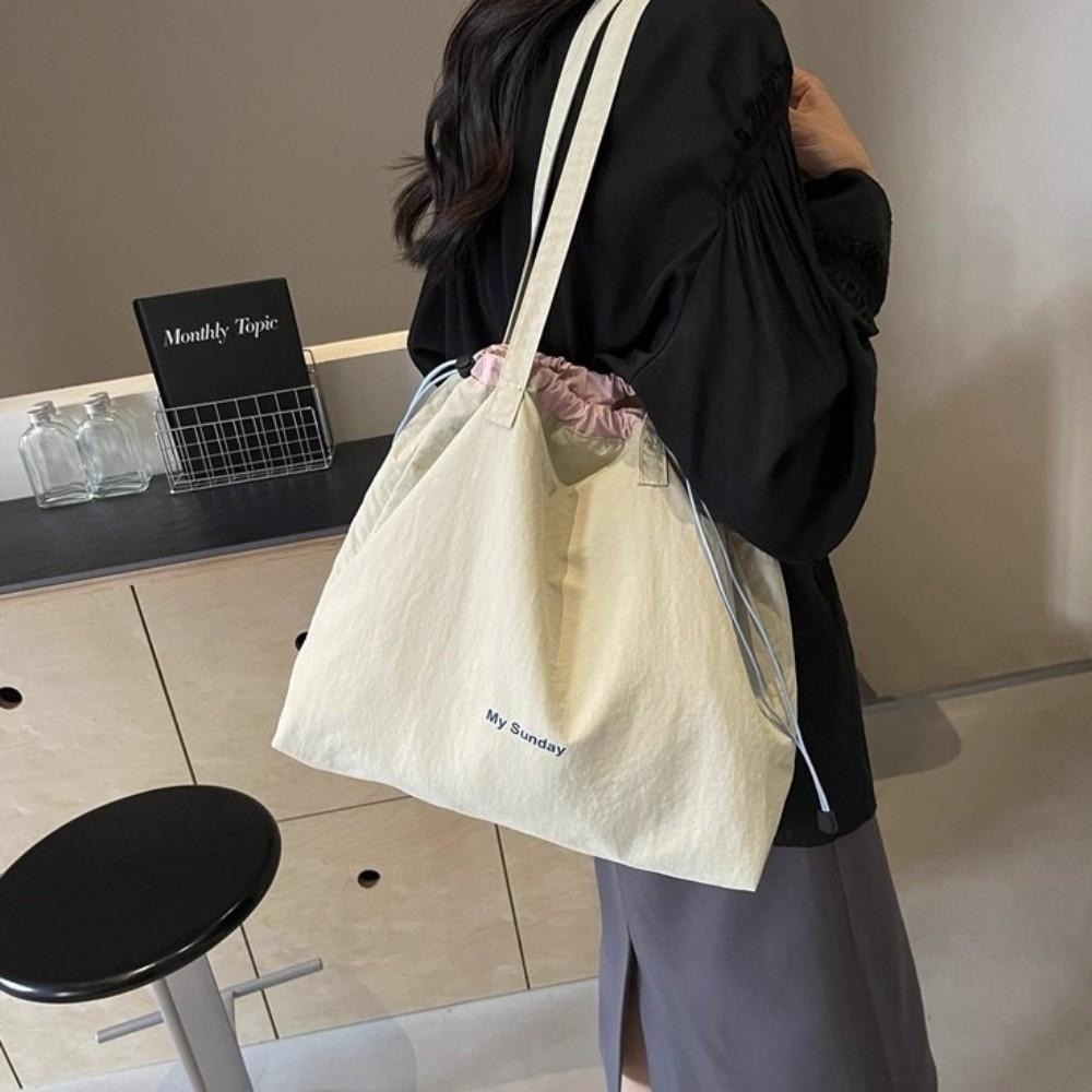 New Large Capacity Tote Bag Lightweight Drawstring Shoulder Bag Canvas Women Handbag