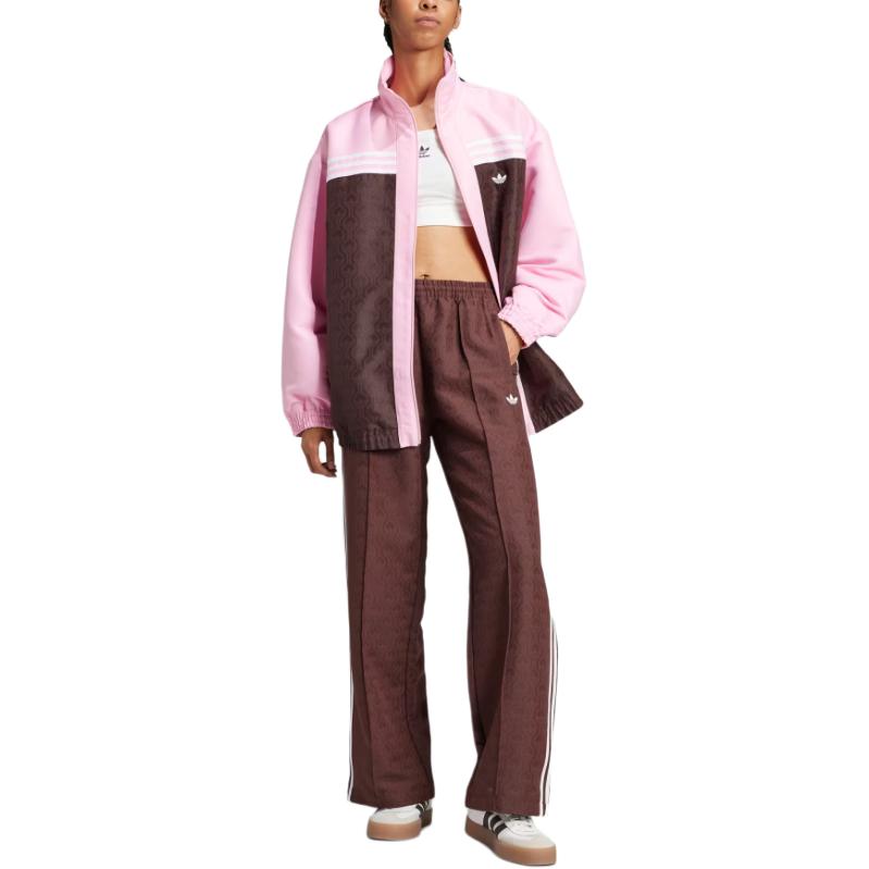 Adidas Originals Logo Print Pattern Stand Collar Zipper Loose Long Sleeve Jacket Women Jacket Pink JN8301