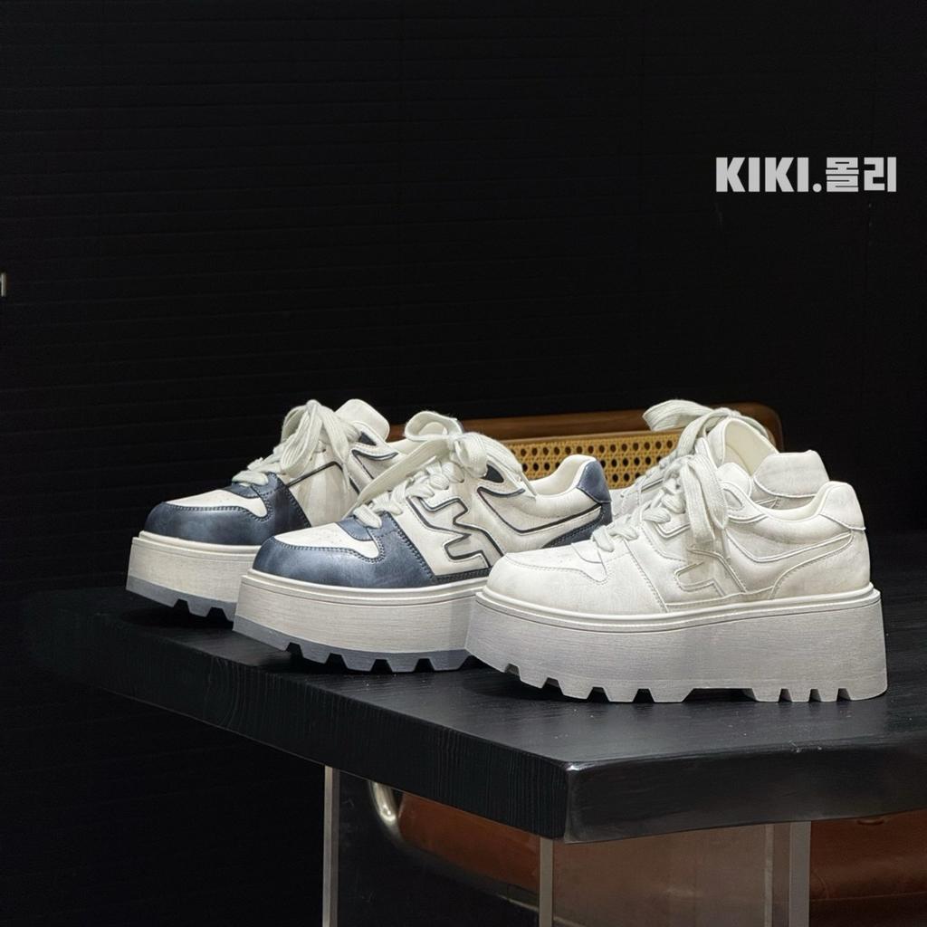 European Station leather platform white shoes women's 2025 autumn new muffin sole heightening lace-up casual versatile board shoes
