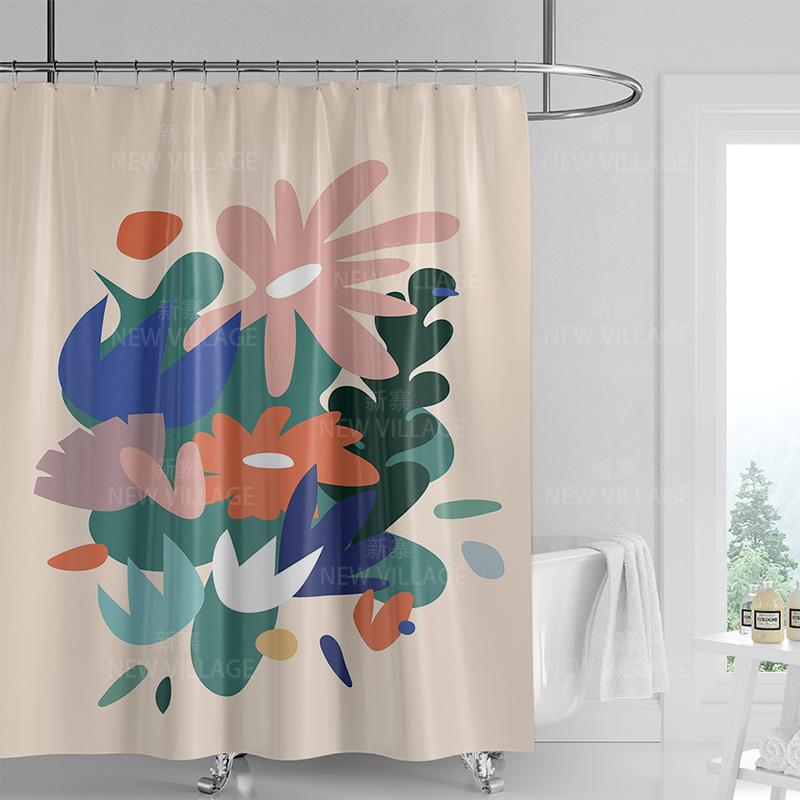 Whimsical Nature-Inspired Shower Curtain with Rainbow and Sunset Design for Relaxing Bathroom Decor