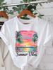 Unisexs Light Beige Tropical Beach Tshirt Round Neck Short Sleeve Palm Tree Print Summer Vibe Spring Summer Casual Top