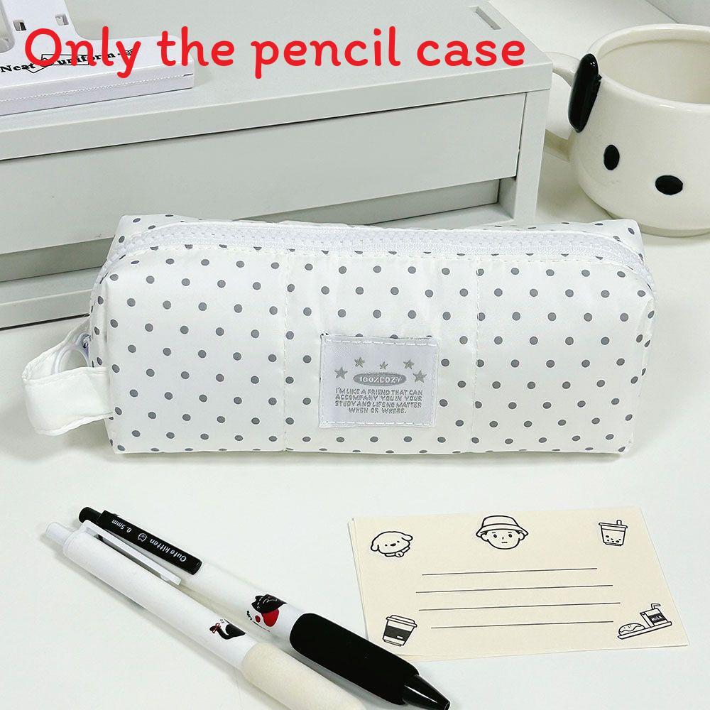 Minimalist Canvas Pencil Case With Dot Print Design For Students Desk Organizer Storage