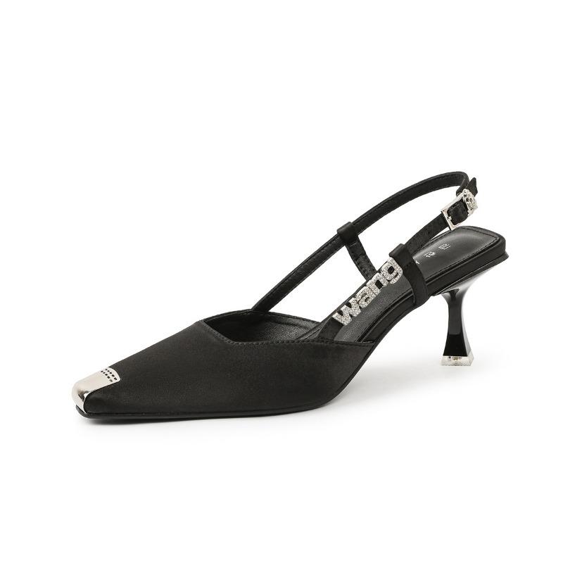 New metal iron head satin rhinestone baotou shoes women's spring and summer, high-heeled sandals women's high-end stiletto