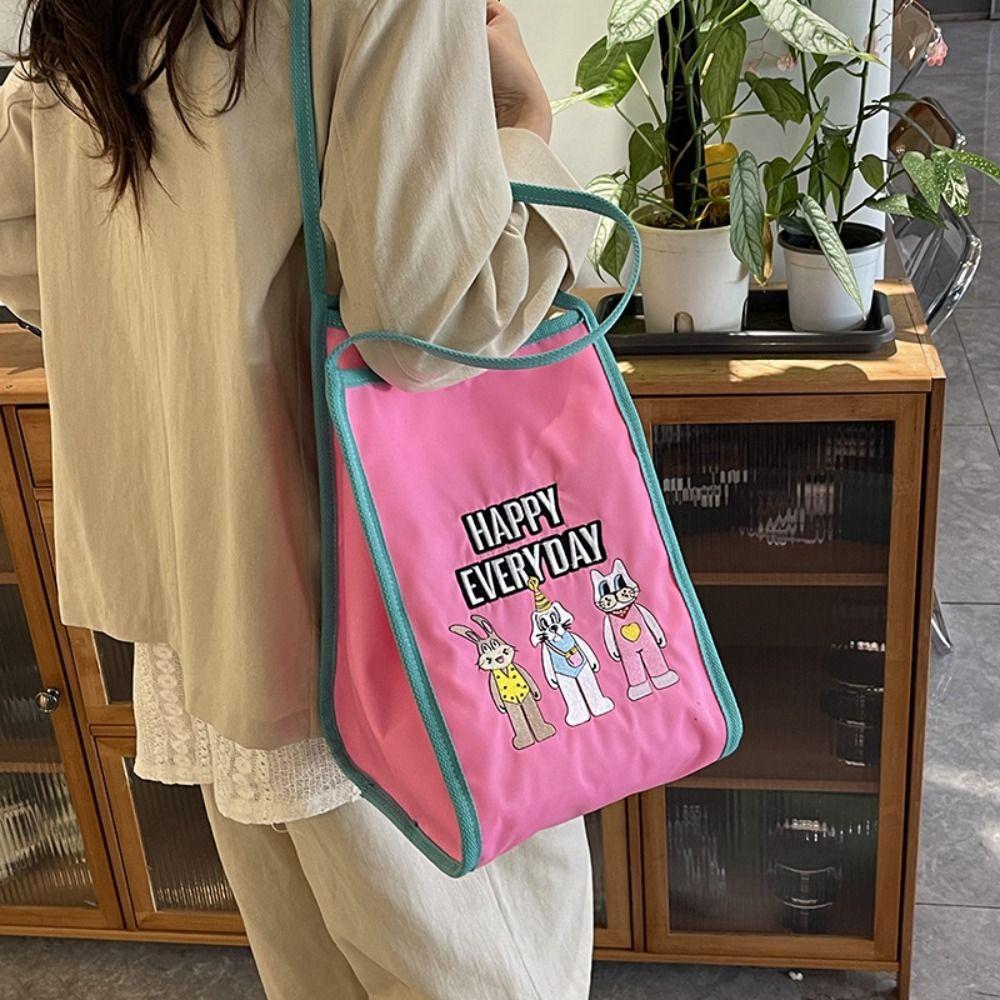 Reusable Cartoon Shopping Bag Lightweight Embroidery Basket Bag Bunny Shoulder Bag  Shopping
