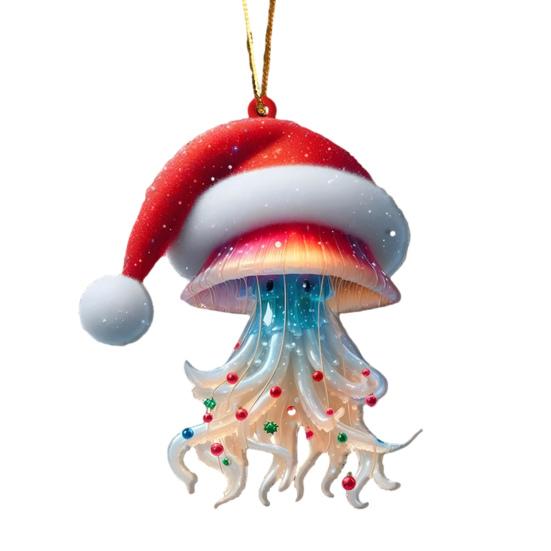 Christmas Ornaments for Tree Acrylic Cartoon Animal Car Rear Mirror Hanging Charm 2D Flat Cat/Dog/Bear/Rabbit Pendant for Tree Auto Interior Accessory