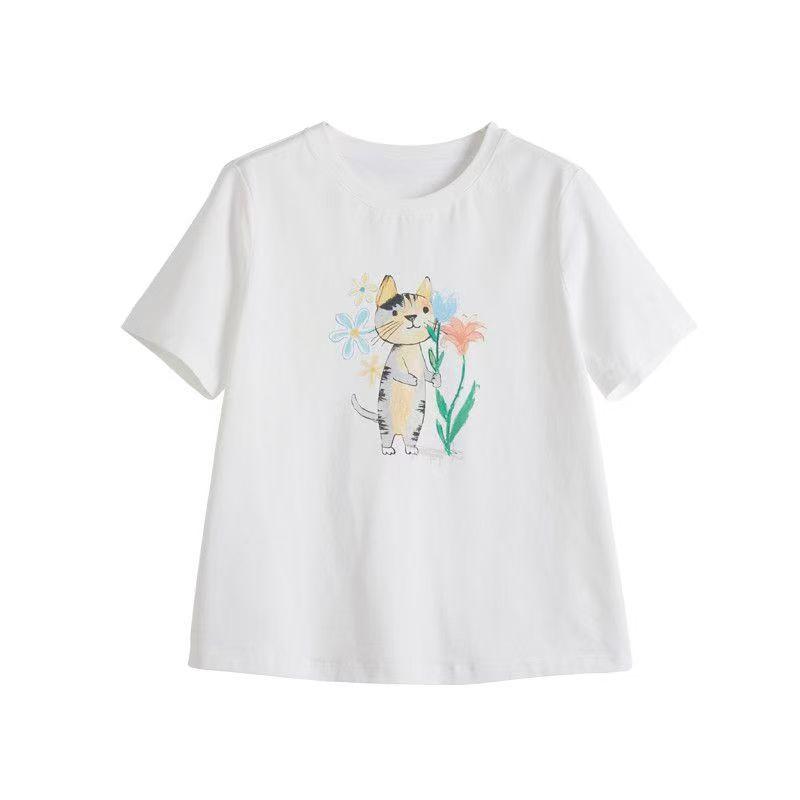 Cute Pet Cat Pattern Printed woWomens Tshirt  A Niche and Luxurious Shortsleeved Top for Summer Casual and Fashionable Wear