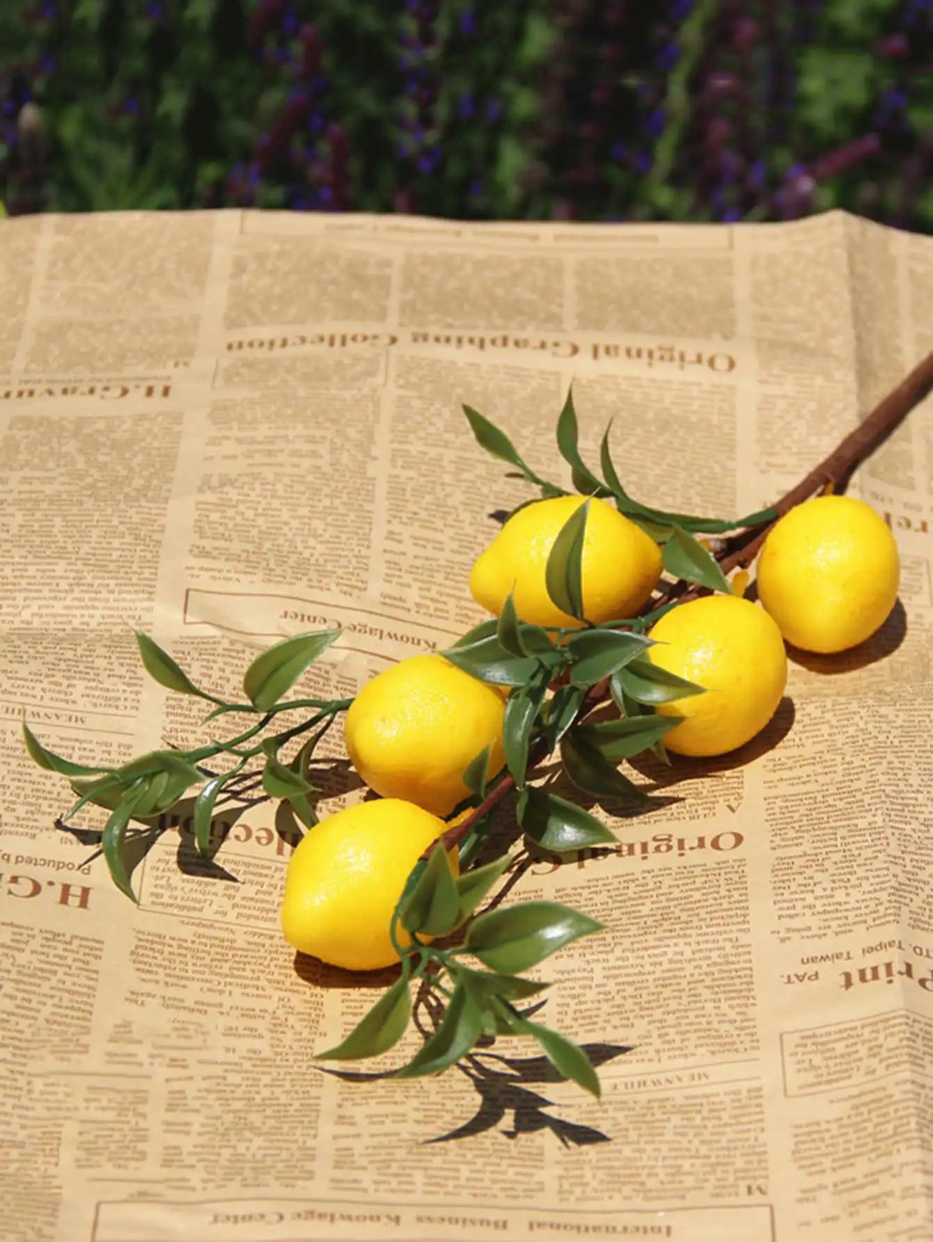 

1 шт. Роскошная ветка лимона с зелеными листьями, искусственные цветы, домашний фотореквизит, Flores Artificales, искусственные растения жёлтый