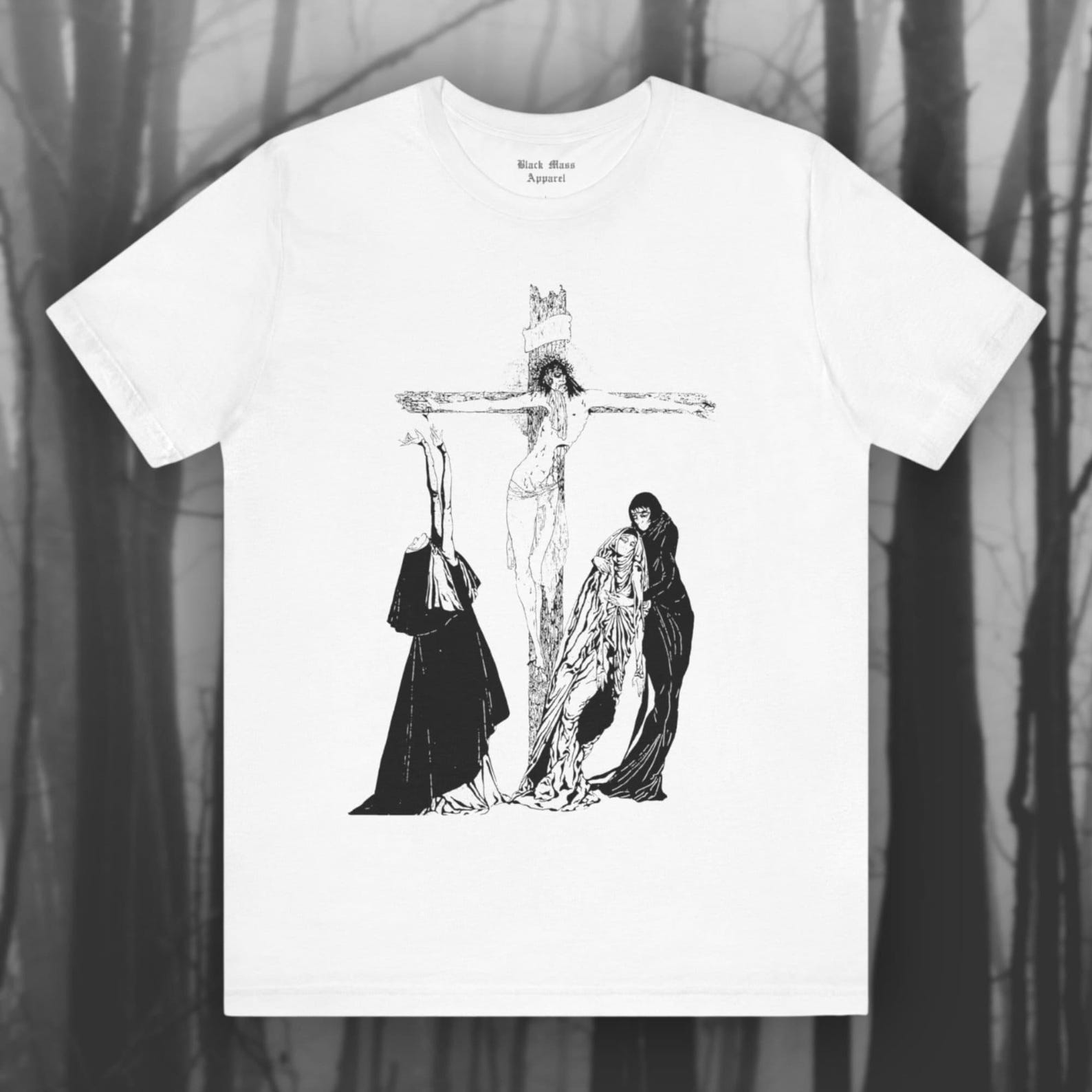 Crucifixion, Alastair ArT-Shirt, Macabre T-Shirt, Creepy, Spooky Graphic T-Shirt, Religious Art, Vintage Gothic Unisex Short Sleeve Tee M