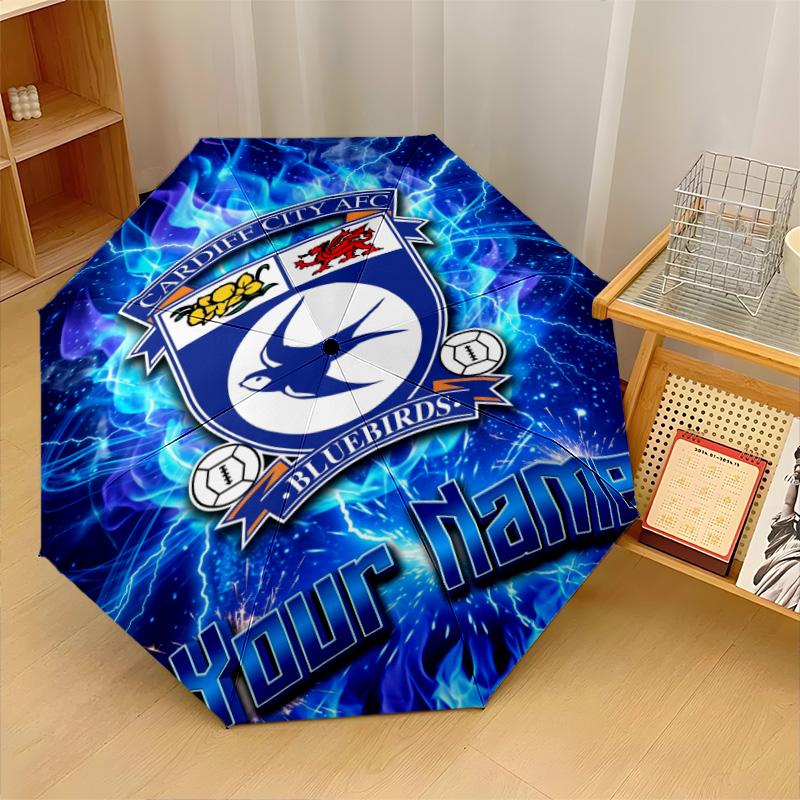 Cardiff City Automatic 3‑Fold Umbrella 8‑Rib Windproof Folding Umbrella Sun Rain Protection For Outdoor Travel Daily Use