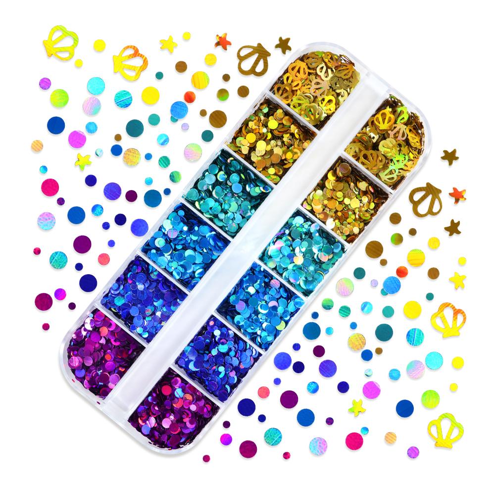 

Голографические блестки для ногтей серии Summer Ocean, разноцветные блестящие пузырьковые принадлежности для нейл-арта для женщин и девочек, аксессуары для украшения