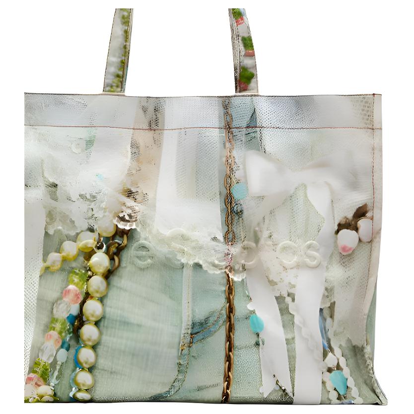 Acne Studios Embossed Logo Design Cotton Tote Bag Women tote bags White Green C10245-AET