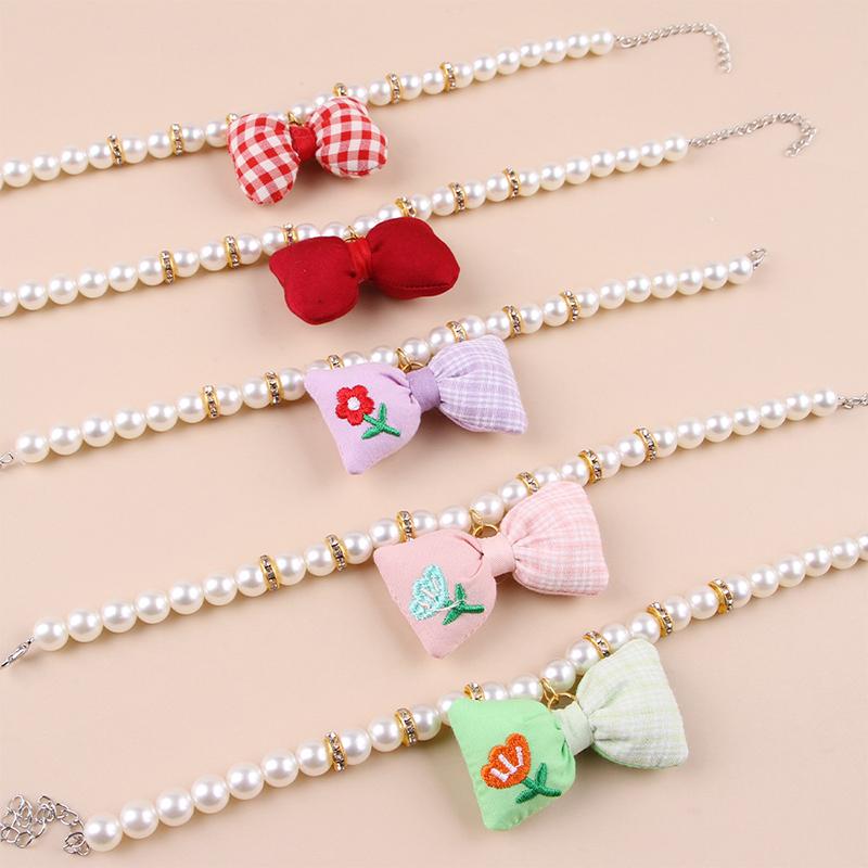 Creative Cat Dog Simulated Pearl Collar Pet Necklace  Bow Pet Necklace Adjustable Puppy Kitten Necklace Pet Supplies