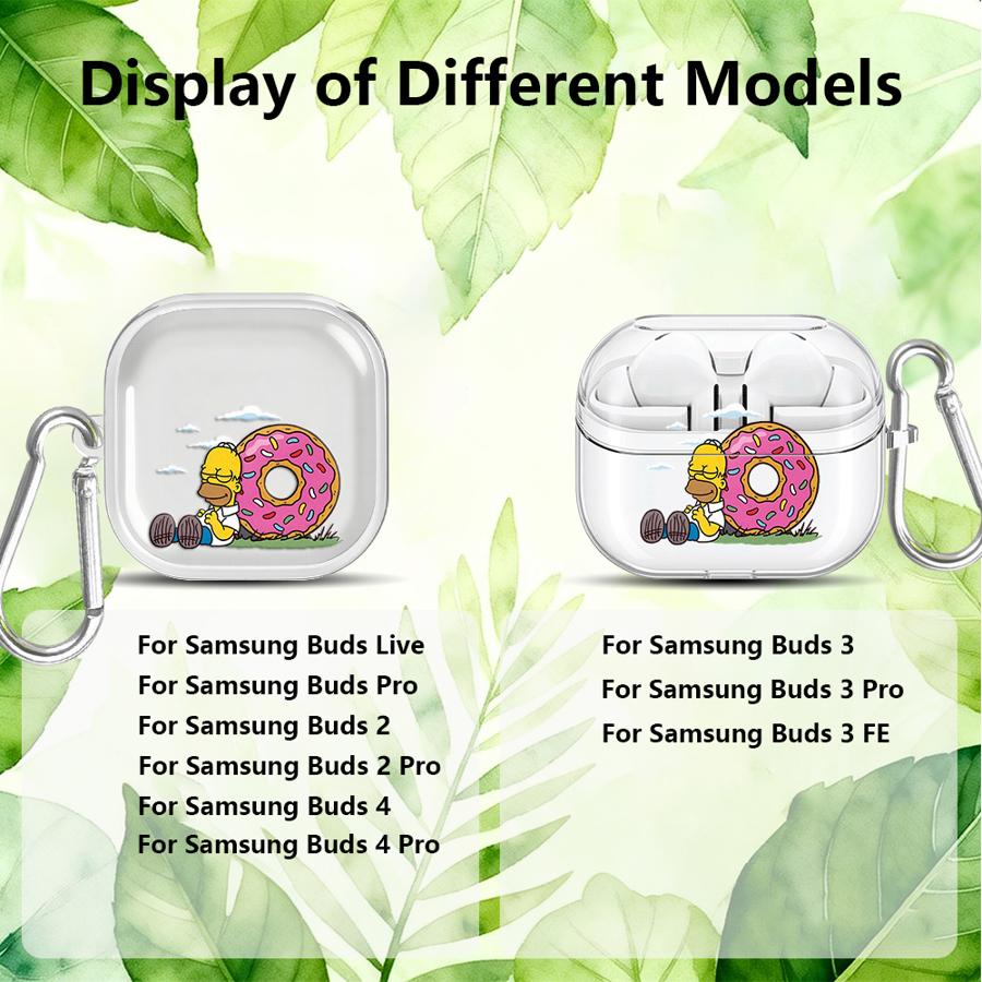 Clear Earphone Cases Cover With Hook Case For Samsung Galaxy Buds 2Pro 2 Live 4 Pro 4Pro 3 FE 3Pro Cartoon The Simpsons