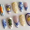24pcs Detachable Lemon French Almond Wearable Nail Art Tips