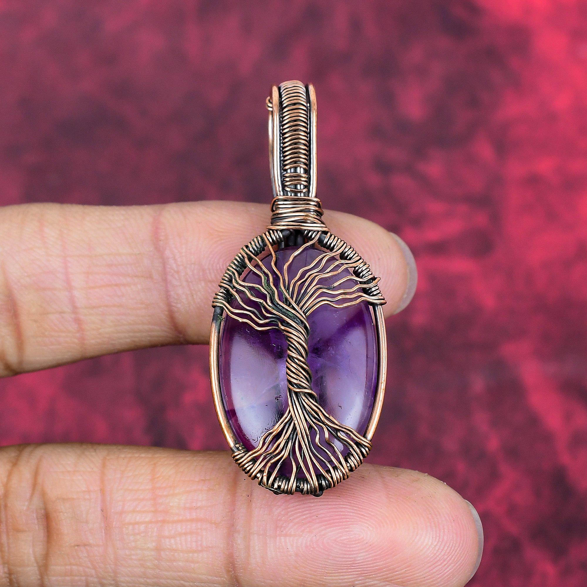Tree of life star amethyst pendant copper wire wrapped pendant gemstone copper jewelry handmade pendant gifts for him wire wrapped jewelry