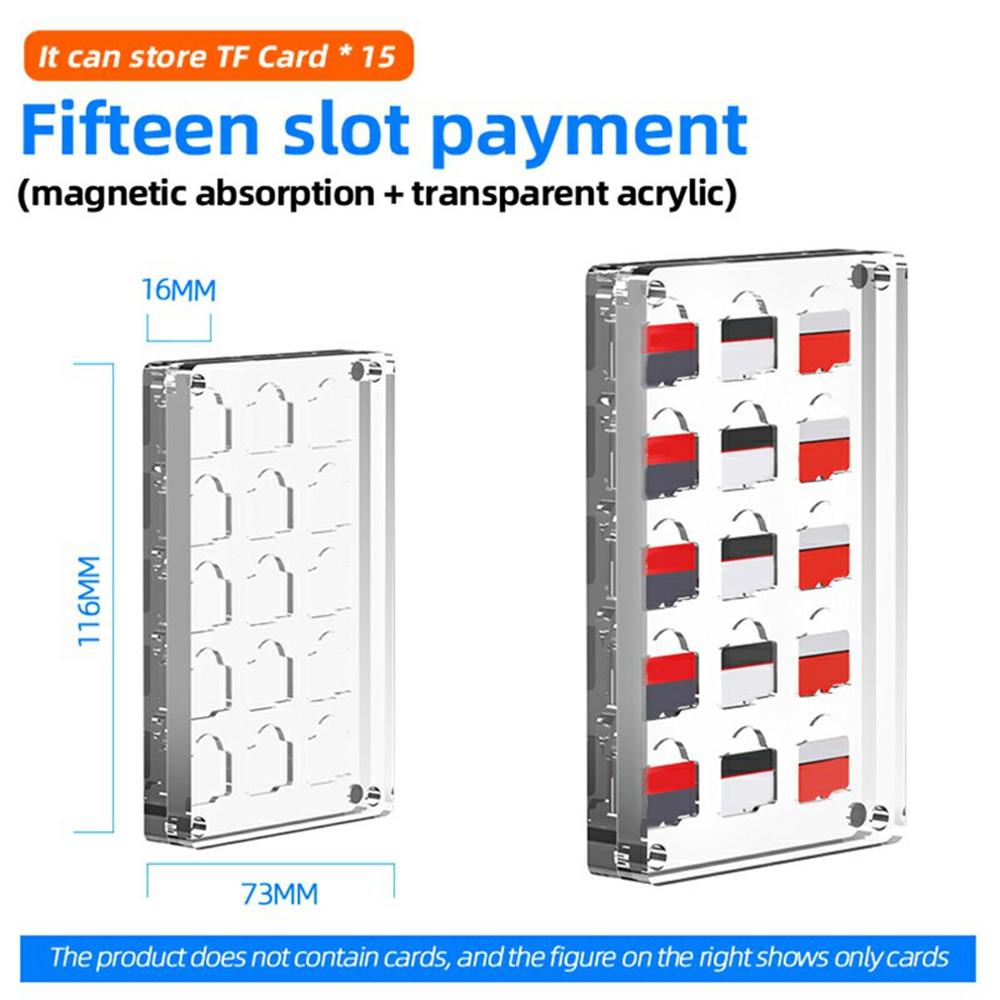 AJCX15TF TF Card Transparent Magnetic Storage Box 15 Slots Memory Cards Organizer Acrylic Case