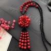 New Vintage Versatile Red Cinnabar Sweater Chain Natural Long Female Rose Necklace Pendant Accessories