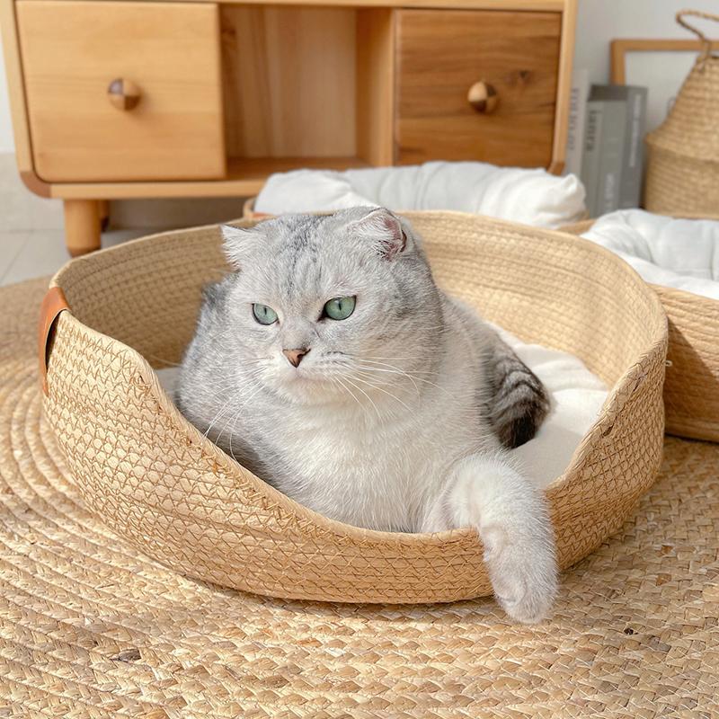 1PC Vier Jahreszeiten Haustier Bett Zwinger für Katze Welpen Hund Betten Sofa Handgemachte Bambus Weben Katze Gemütliche Nest Haustier Mithelfer