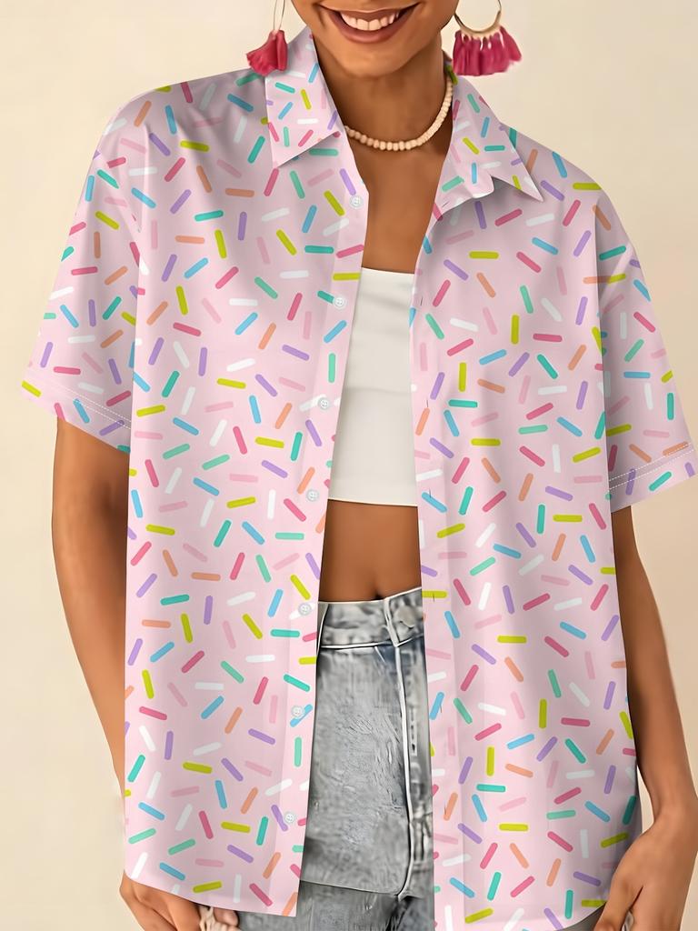 Love printed short-sleeved shirt women's summer loose casual lapel shirt retro niche top