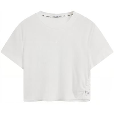 Modern Casual Simple Printed Gathered Hem Round Neck Short Sleeve T-Shirt Women Tops White J221111YAF
