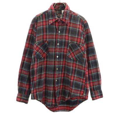 70er Vintage Karomuster Langarm Flanellhemd M Herren Gebraucht