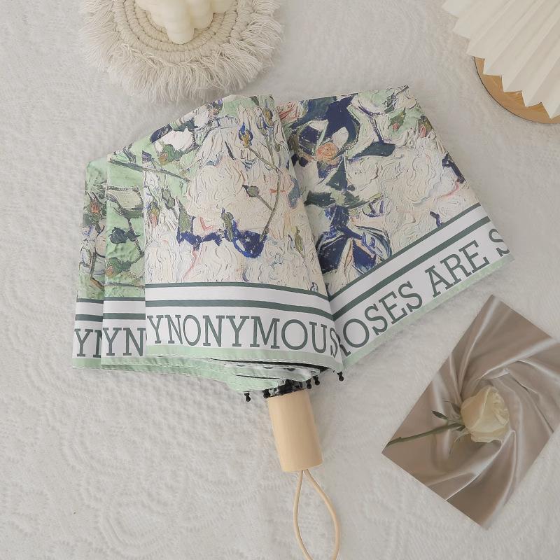 Automatic Digital Print Umbrella with UV Protection - Japanese and Korean Style Women's Sunshade, Three To Five-Fold.