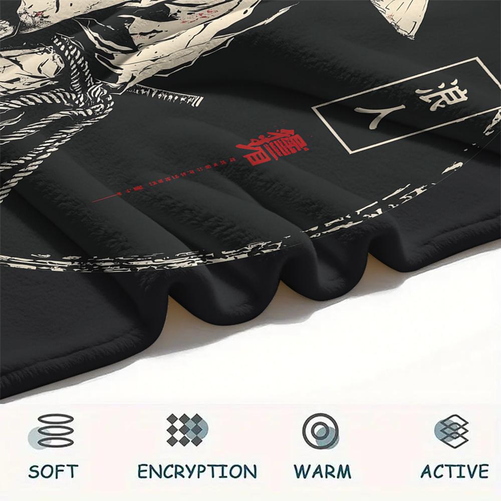 Japanese Warriors  Print Flannel Blanket, High quality Comfortable for All Seasons, Home Decor, Warmth and Comfort