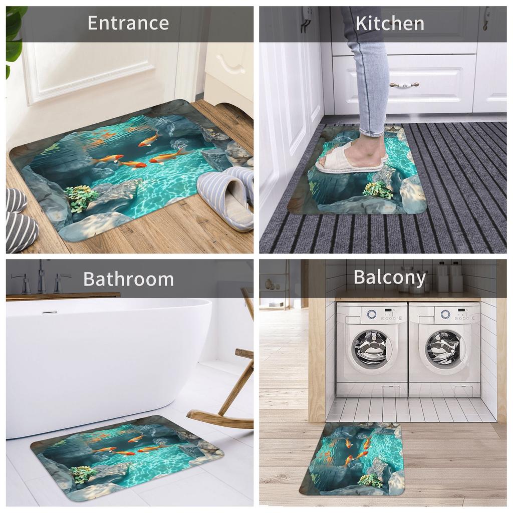 3D Illusion Koi Fish Design Doormat Anti-Slip Entrance Bathroom Kitchen Door Floor Mat Living Room Carpet Rug