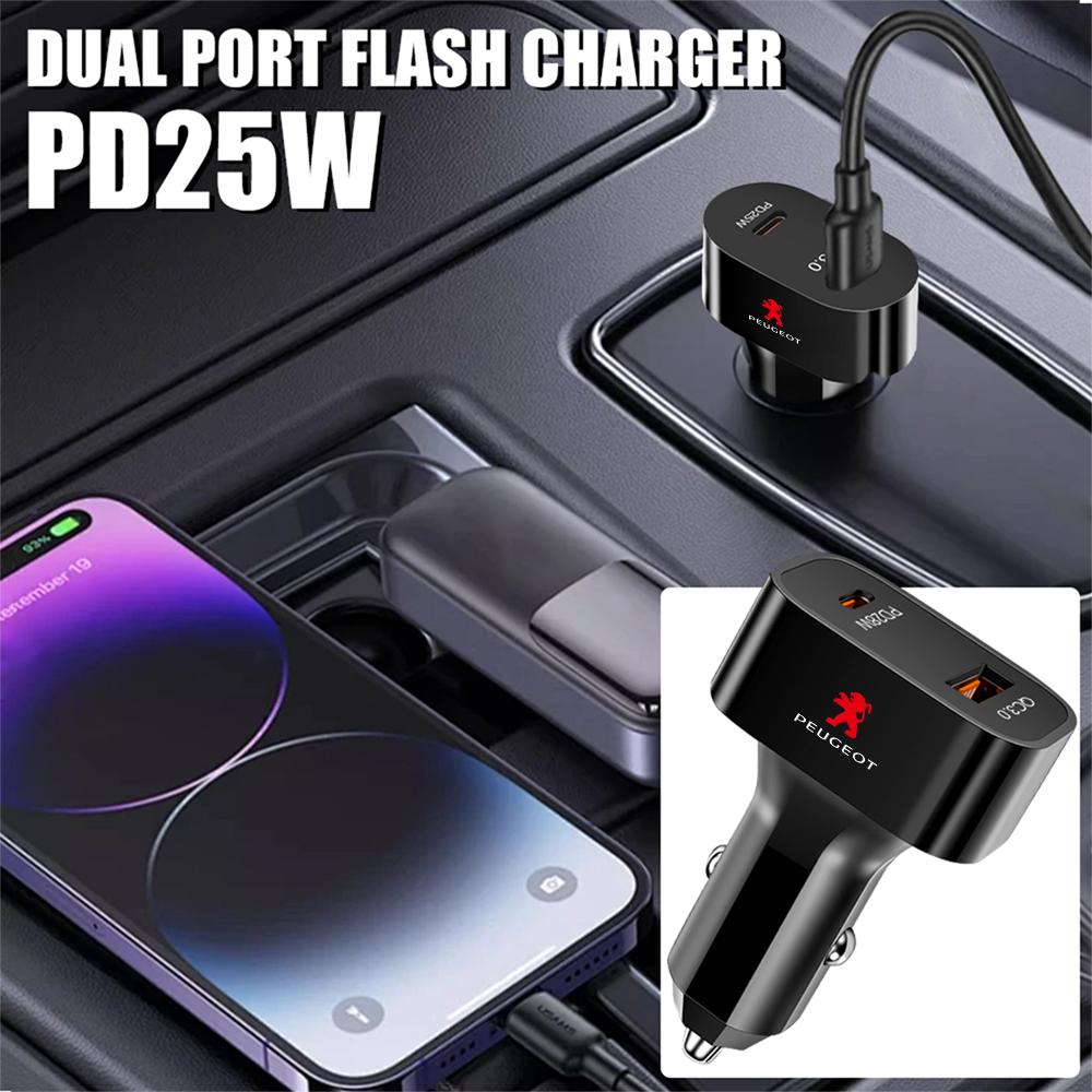 PD 25W Car Fast Charger QC3.0 Type C USB Charging Phone Charger For Peugeot 206 307 308 3008 207 208 408 2008 Valve Accessories