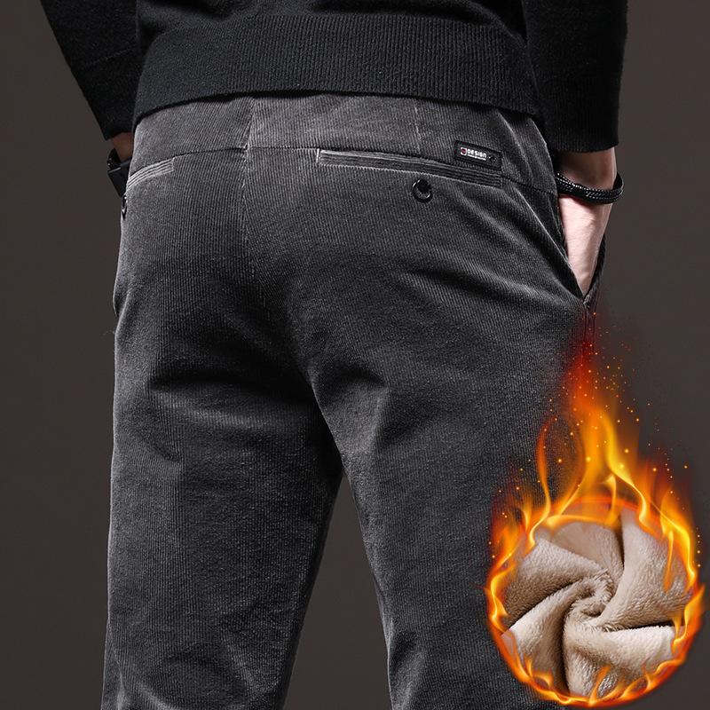 Men's Corduroy Pants Autumn Winter Thickened Velvet Casual Slimming Straight Tube Velvet Trousers Comfortable Fit Warm