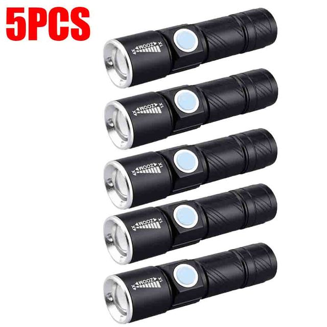 Mini Portable Q5 Zoom Flashlight 3 Modes Built-in Battery USB Rechargeable Waterproof Aluminum Alloy Torch Outdoor Riding Lamp