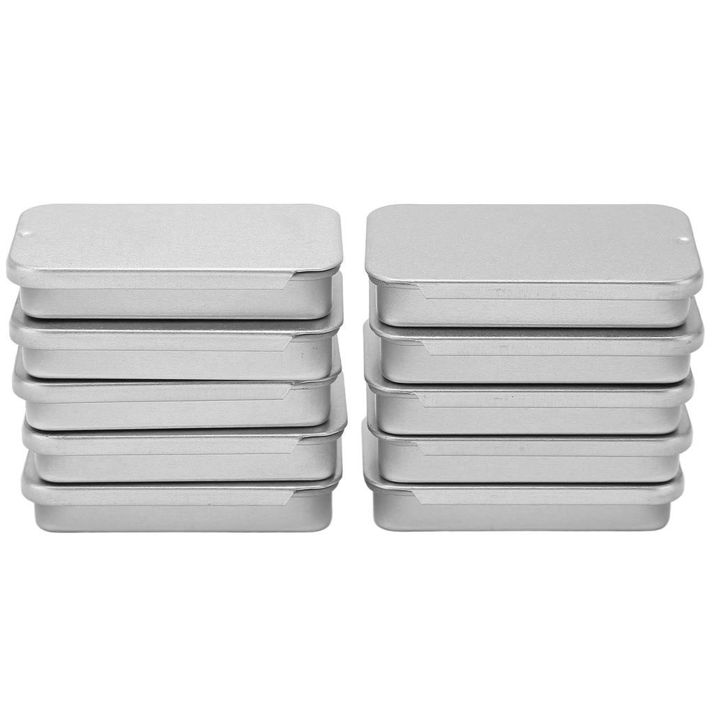 10pcs Empty Slide Top Tin Container Portable Silver Tin Empty Box for Lip Balm Solid Perfume