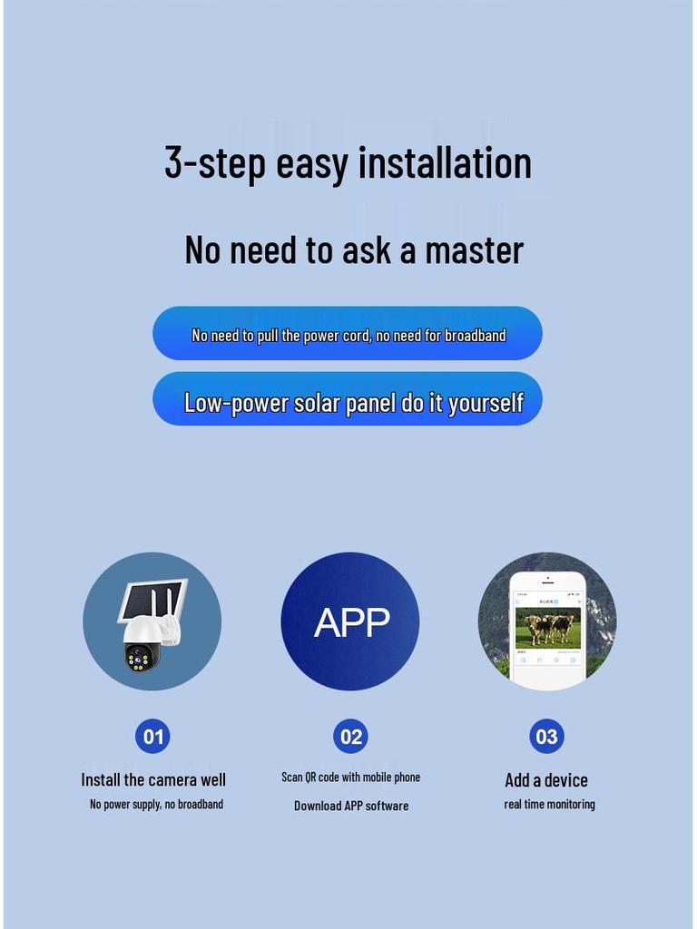 360° Panorama Drahtlose Solarkamera: Kein Strom/Netzwerk benötigt, Lebenslange kostenlose Verkehrsüberwachung für den Außenbereich
