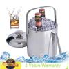 Bymaocar 1300ML 2-Layer Stainless Steel Insulated Ice Bucket w/ Lid & Ice Tong Outdoor Activity Versatile to Use for 3-5 People