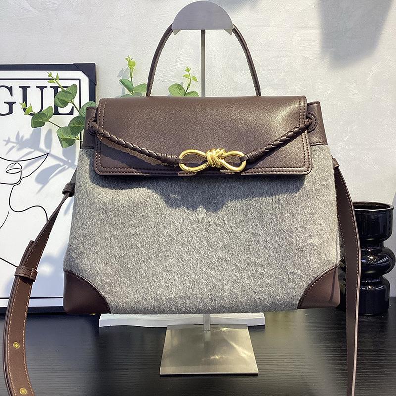 2026 New cashmere handbag genuine leather women's bag butterfly rope tote bag fashionable versatile shoulder bag