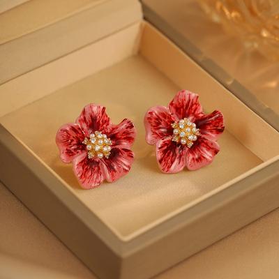 Blumenohrstecker 2024 Nische Luxus High-End Ankola rote Ohrringe Temperament Promi-Stil Ohrringe Frauen