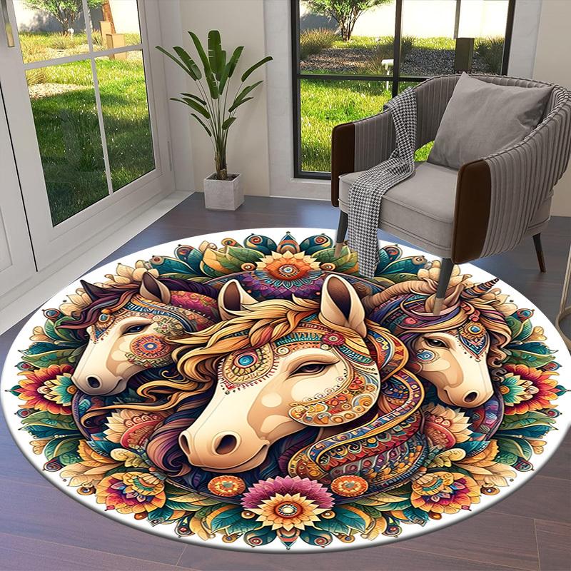 1pc Office Carpet Chair Mats Horse Mandala Artwork Perfect for Decorating Office Chairs, Living Rooms, Or Bedrooms