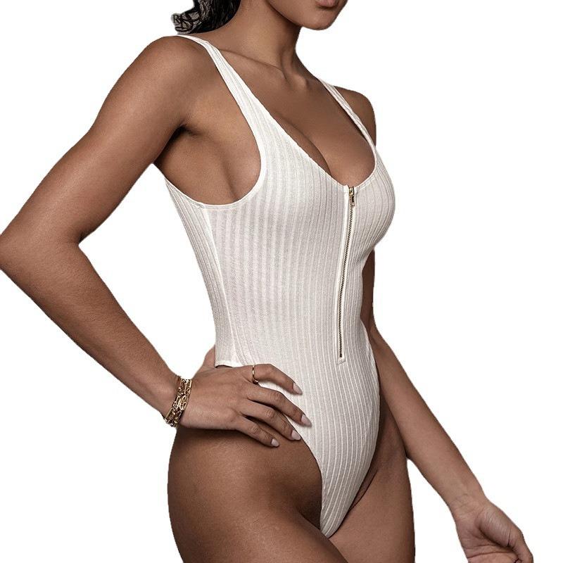 Summer hot girl sexy low cut solid color backless jumpsuit