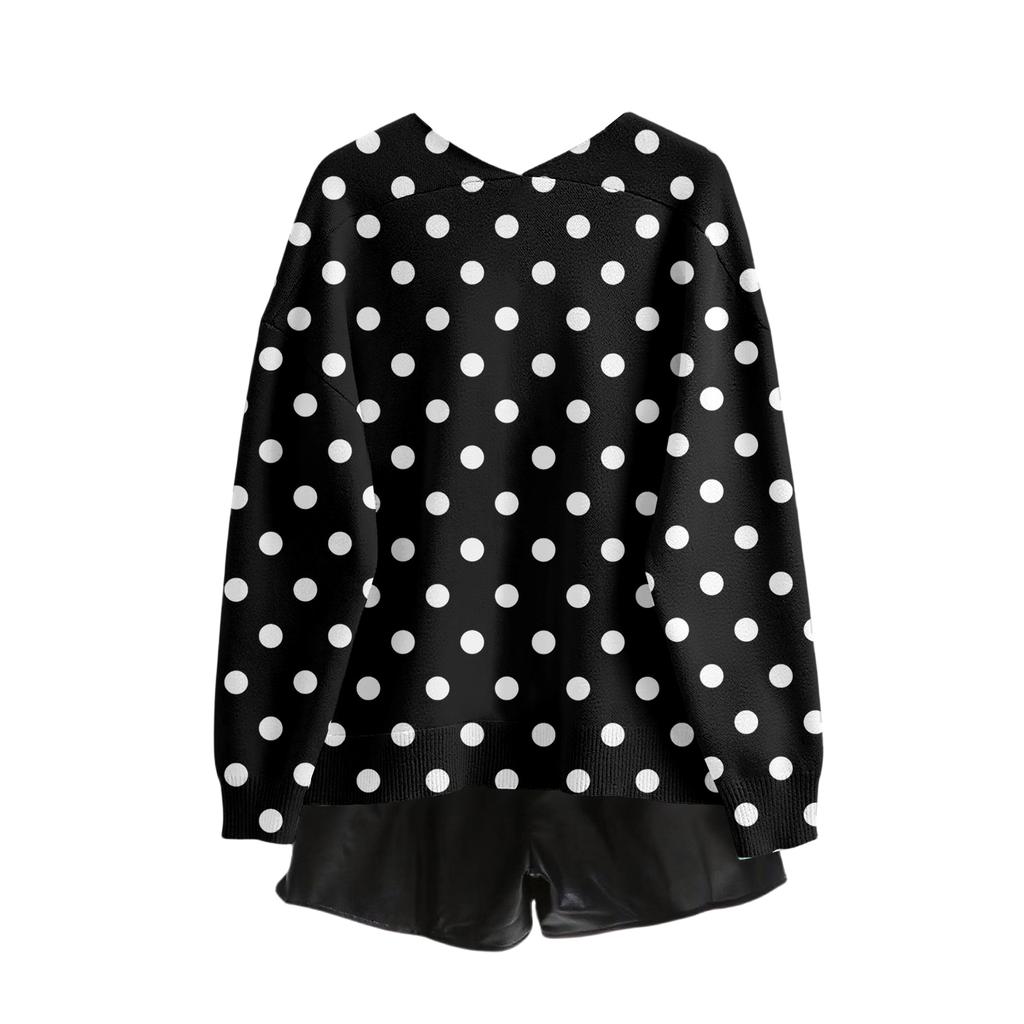 Women's V Neck Top Printing Thickened Plush Cashmere Warm Long Top