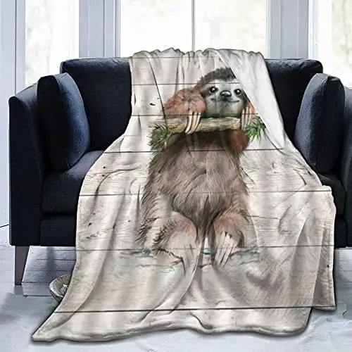 Cartoon Sloth Flannel Throw Blanket Cute Wild Animals Lazy Sloth Blanket for Bed Sofa Couch Warm Lightweight Super Soft Blanket