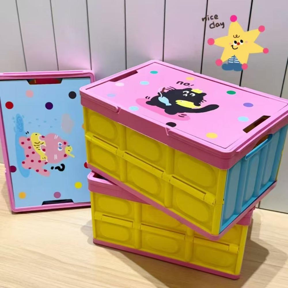 Cartoon Folding Storage Box Cat Pattern Stackable Crate Portable Storage Box Trunk