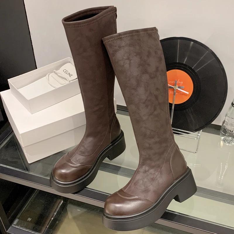 High Boots Women Flats Platform Knee High Fashion Shoes  Winter New Motorcycle Boots Goth Designer Cozy Trend Ladies Boots