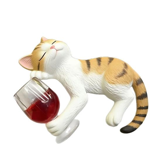 

Cute Drinking Cat Figurine Kitten Holding Wine Glass Statue Resin Lying Kitty Ornament for Garden Planter Balcony Indoor Outdoor Shelf Decor коричневый