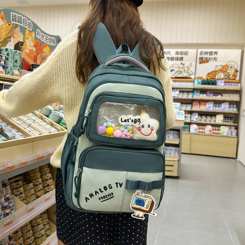 Color Block Backpack Large Capacity Student Schoolbag
