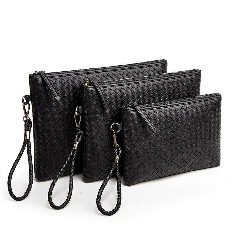 Men's Woven Leather Clutch Wallet - Large Capacity Soft Handbag & Phone Holder