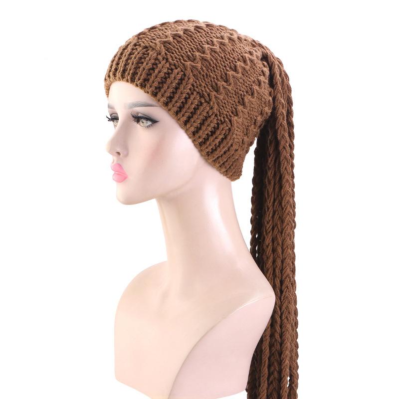 Trendy Women'S Handmade Crochet Winter Hat Braided Tassels Hip-Hop Elastic Warm Beanie Ear Protection Hats Halloween Funny Caps