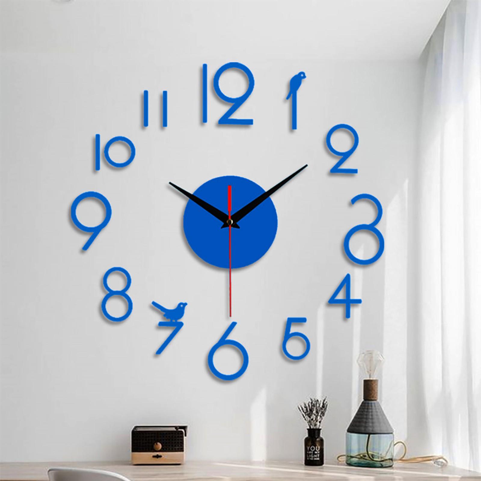 

Frameless DIY Wall Mute Clock 3D Mirror Surface Sticker Home Decor синий