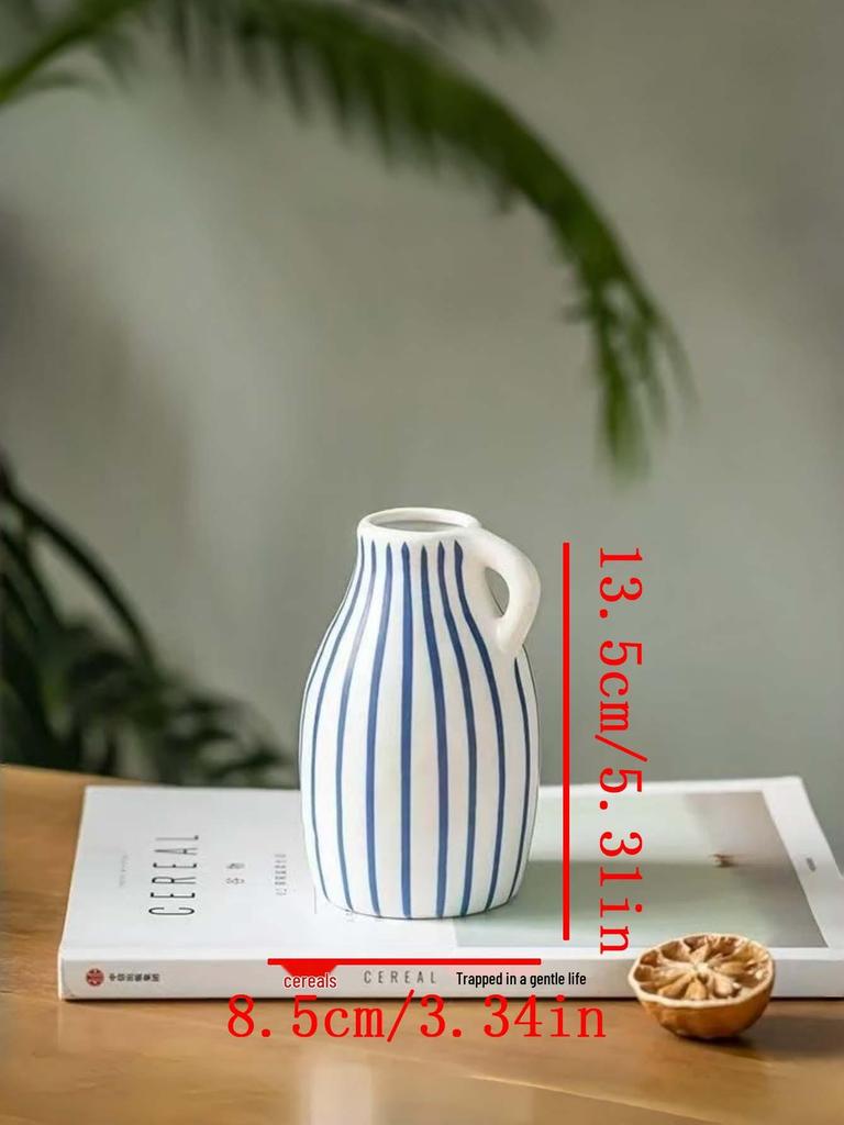 Hand-Painted Ceramic Vase with Double-Ear Striped Design